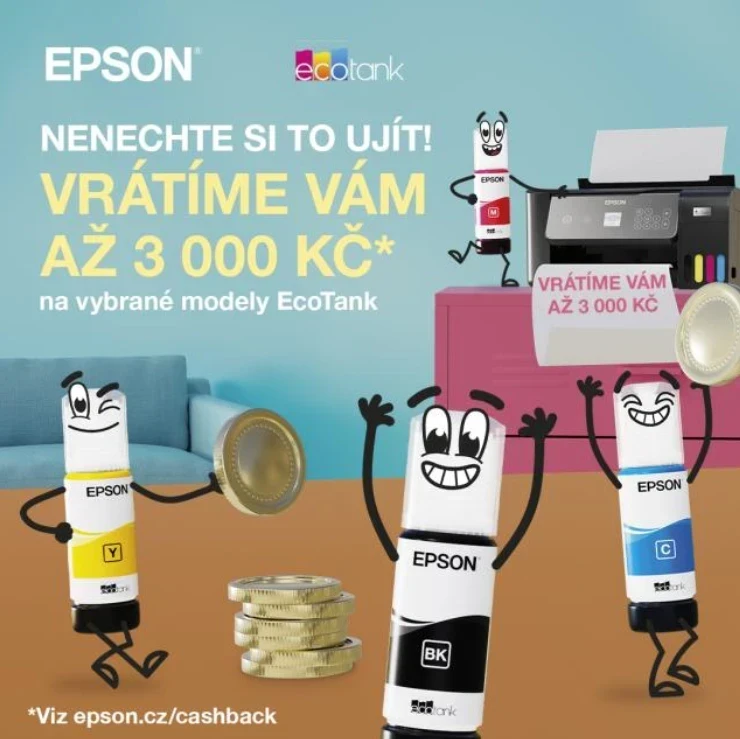 Cashback na tiskárny Epson - ušetřete až 3 tisíce