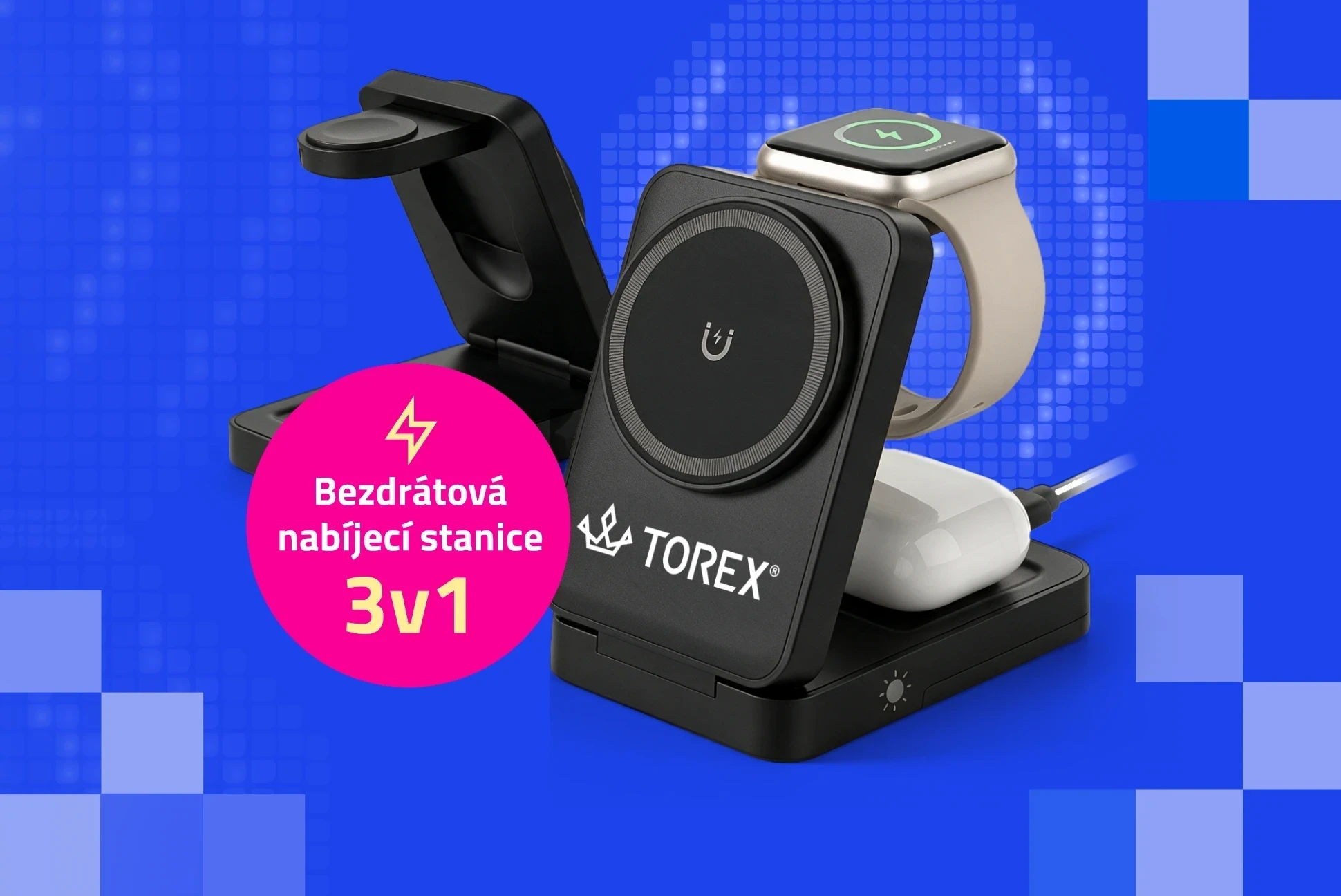 Podzimní akce TOREX: bezdrátová nabíjecí stanice 3v1 jako dárek